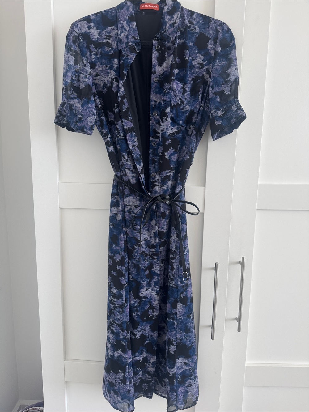Altuzarra Navy and Black Floral Midi Shirt Dress